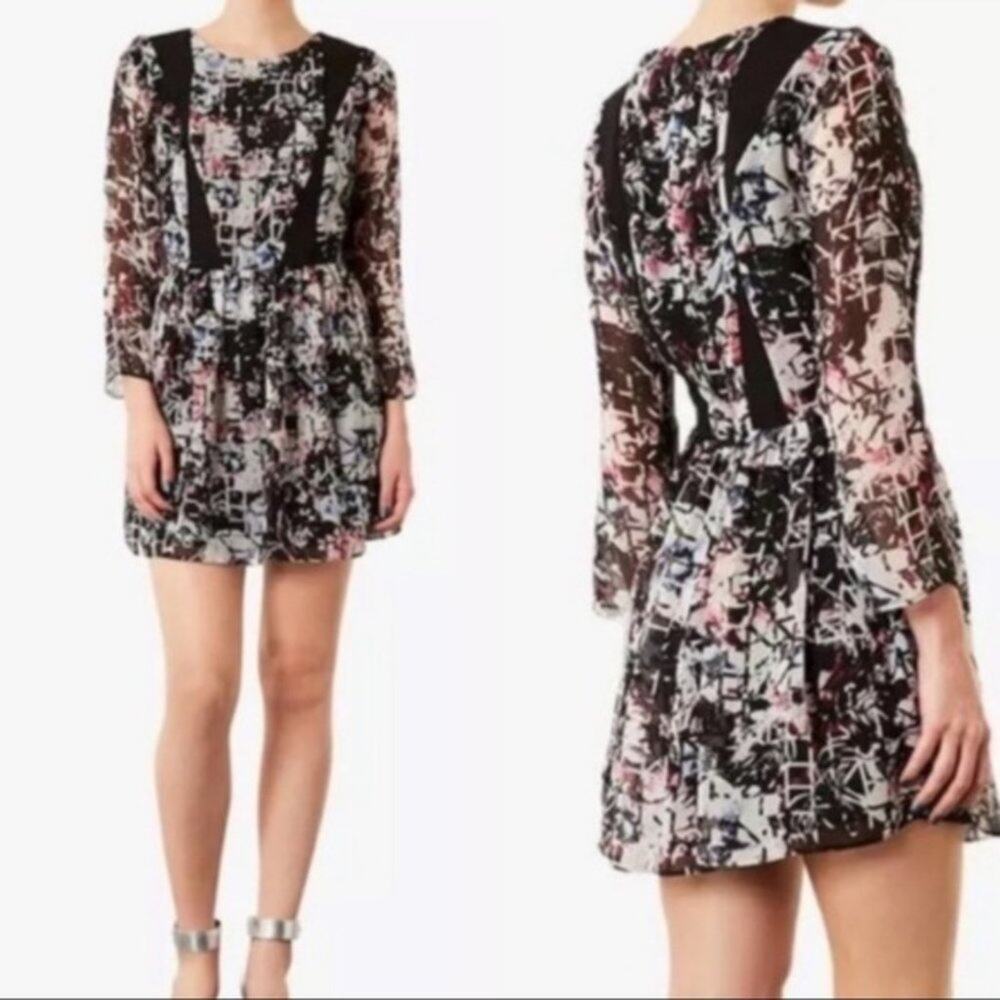 Topshop Floral Grid Long Sleeves Skater Dress 6